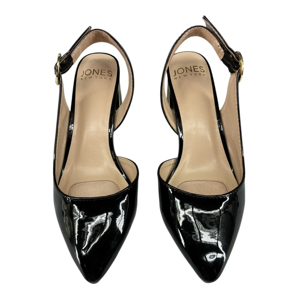 Jones New York Candree‎ Black Patent Slingback Block Heel Pumps Womens 6.5M